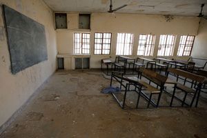 Une salle de classe vide après l'attaque d'une école à Dapchi, dans le nord-est du Nigeria. 