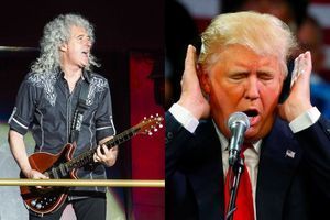 A droite : Brian May, guitariste du groupe Queen. A gauche : Donald Trump. 