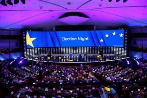 Le Parlement européen à Bruxelles, dimanche, à l'occasion de la soirée électorale.