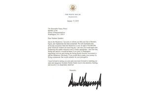 La lettre signée par Donald Trump annulant les voyages officielles de Nancy Pelosi.