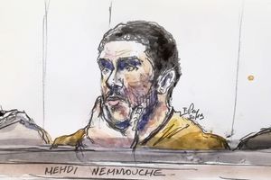 Croquis d'audience du jihadiste français Mehdi Nemmouche lors de son procès. 