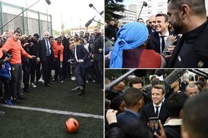 A Sarcelles, là où "Madame Le Pen ne peut pas venir", Macron fait un foot