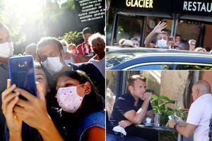 Bain de foule masqué à Bormes-les-Mimosas pour Emmanuel Macron 