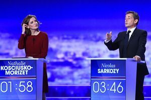 Nathalie Kosciusko-Morizet et Nicolas Sarkozy sur le plateau du débat diffusé sur TF1, jeudi soir.