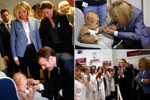 Emmanuel et Brigitte Macron auprès des enfants autistes