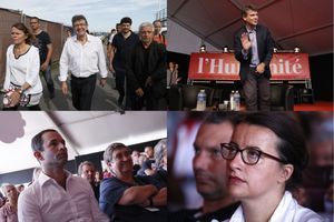 Jean-Luc Mélenchon, Arnaud Montebourg, Cécile Duflot et Benoît Hamon, samedi, à la Fête de L'Humanité.