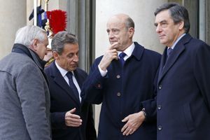 Jean-Pierre Raffarin, Nicolas Sarkozy, Alain Juppé et François Fillon, le 11 janvier dernier, à l'Elysée.