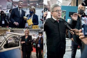 Arnaud Montebourg, Marine Le Pen et Jean-Luc Mélenchon au salon du Made in France vendredi 12 novembre. 