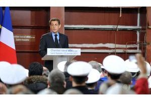  Nicolas Sarkozy face aux ouvriers de Saint-Nazaire, le 25 janvier.