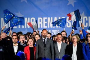 Nathalie Loiseau aux côtés d'Edouard Philippe lors du meeting de La République en Marche lundi 6 mai. 