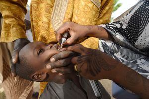 Un enfant se fait vacciner contre la polio au Nigeria en avril 2017.