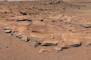 Illustration de lits en pierre sur Mars.