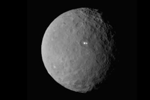 Cérès, photographiée par la sonde Dawn, le 19 février. Elle se trouvait alors à 47 000 kilomètres de la petite planète naine. 