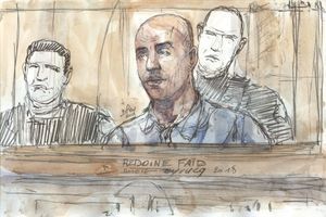Croquis d'audience de Redoine Faïd, lors de son procès en février 2018.