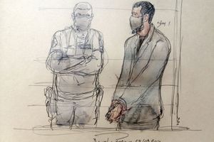 Croquis réalisé lors d'une audience du procès des attentats du 13-Novembre montrant le prévenu Salah Abdeslam.
