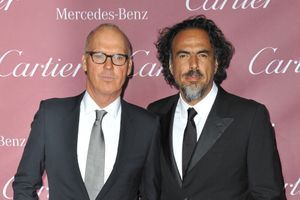 Le réalisateur Alejandro Inarritu avec l'acteur principal de "Birdman", Michael Keaton, le 3 janvier à Palm Springs en Californie. 