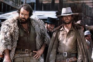 Bud Spencer (à gauche) aux côtés de Terence Hill dans un des nombreux westerns spaghettis du duo