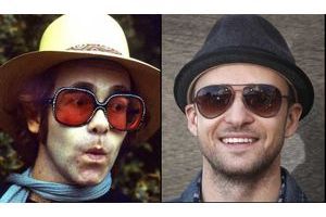  Montage d'Elton John dans les années 1970 et de Justin Timberlake.