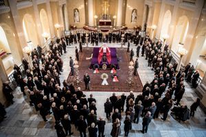 Cérémonie pour 200 invités en hommage au prince Henrik de Danemark à Copenhague, le 19 février 2018