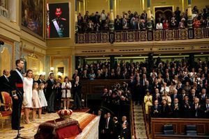 Le roi Felipe VI et la reine Letizia au Parlement espagnol, à Madrid/