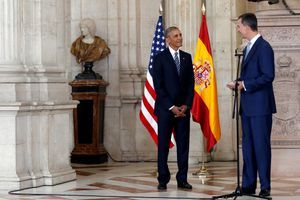 Le roi Felipe VI d'Espagne et Barack Obama au Palais royal à Madrid, le 10 juillet 2016