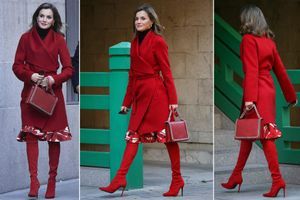 Letizia très tendance en cuissardes rouges pour finir l’année 2017