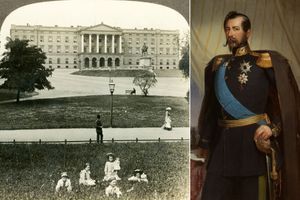 Le Palais royal d'Oslo vers 1905 - Portrait d'Oscar I, roi de Suède et de Norvège en 1858 (Nationalmuseum Stockholm)