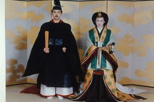 Portrait du prince Fumihito d’Akishino et de Kiko Kawashima lors de leur cérémonie de mariage, le 29 juin 1990 