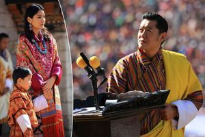 Le roi du Bhoutan Jigme Khesar Namgyel Wangchuck, la reine Jetsun Pema et leur fils le prince Jigme Namgyel à Thimphu, le 18 décembre 2019