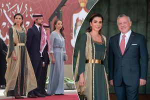 Rania en vert et or pour célébrer les 73 ans de l’indépendance de la Jordanie