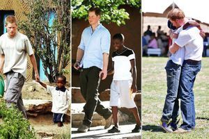 Le prince Harry et Mutsu Potsane en 2004, en 2014 et le 26 novembre 2015 pour l'inauguration du Centre pour enfants Mamohato