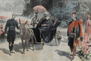 Gravure montrant la reine Victoria en promenade dans le parc de l’hôtel de Cimiez, parue dans "Le Pèlerin" du 26 mars 1899 