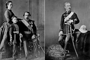 Le prince impérial Louis Napoléon. A gauche, avec ses parents l’empereur Napoléon III et l’impératrice Eugénie. A droite, vers 1876.