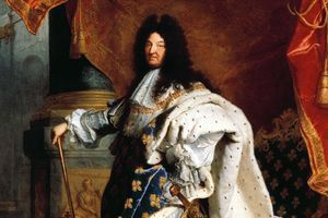 Détail du portrait de Louis XIV par Hyacinthe Rigaud