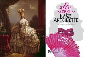 A gauche: "Portrait de Marie-Antoinette" d'après Elisabeth Vigée Lebrun (Château de Compiègne). A droite: le premier volume de la nouvelle série policière de Frédéric Lenormand