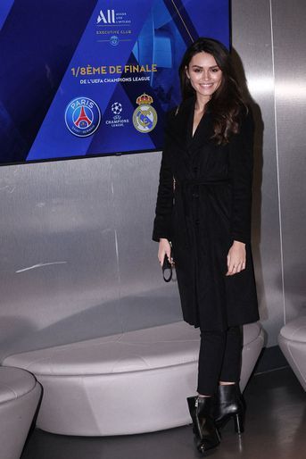 Diane Leyre (Miss France 2022) dans les loges du Parc des Princes lors du huitième de finale aller de la Ligue des champions entre le PSG et le Real Madrid à Paris le 15 février 2022