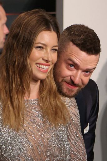 Justin Timberlake et sa femme Jessica Biel lors des Vanity Fair Oscar Party à Los Angeles en 2016.