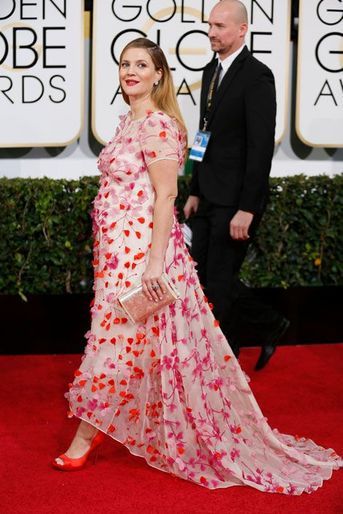 Drew Barrymore, enceinte, en Monique Lhuillier 