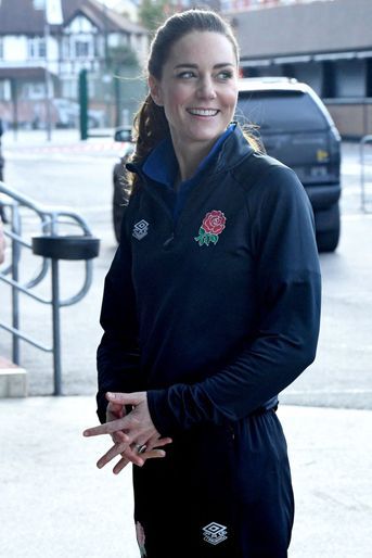 Kate Middleton arrive au stade de Twickenham le 2 février 2022.