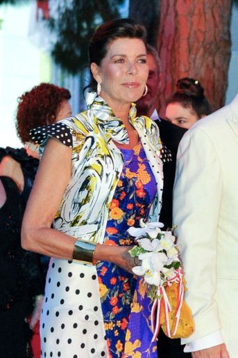 Détail de la robe de la princesse Caroline de Monaco, le 5 août 2011