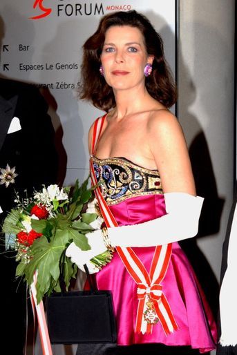 Détail de la robe de la princesse Caroline de Monaco, le 20 novembre 2001