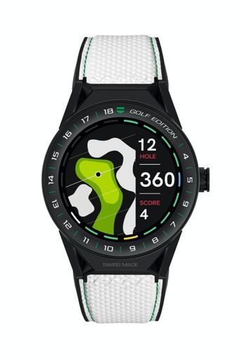 Modular Golf Edition en titane, mouvement connecté, bracelet en caoutchouc. TAG Heuer 1 850 €.
