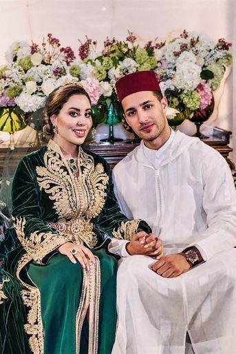 Lalla Nouhaila Bouchentouf -nièce du roi Mohammed VI du Maroc- et Ali El Hajji, le 14 février 2021, jour de leur mariage à Rabat.