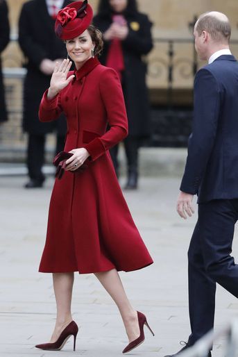 Kate Middleton dans son manteau Catherine Walker à l&#039;abbaye de Westminster à Londres le 9 mars 2020. 