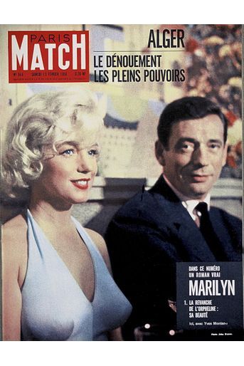En couverture de Paris Match n° n°566 du 13 février 1960, Yves Montand sur le tournage du film "Le Milliardaire", où il a noué une relation passagère avec Marilyn Monroe.