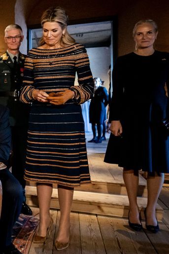 La reine Maxima des Pays-Bas dans une robe Jan Taminiau à Oslo, le 10 novembre 2021