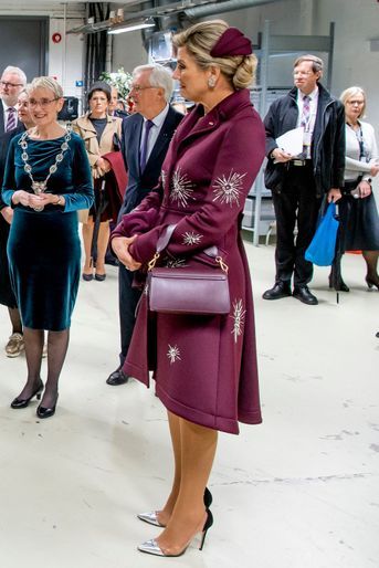 La reine Maxima des Pays-Bas dans une robe manteau Claes Iversen à Oslo, le 11 novembre 2021