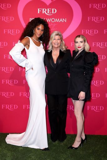 Cindy Bruna, Valérie Samuel et Emma Roberts lors d'une soirée organisée par la maison de joaillerie Fred à Paris le 18 octobre 2021