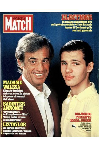 Jean-Paul Belmondo et son fils Paul en couverture du Paris Match n°1714, daté 2 avril 1982.