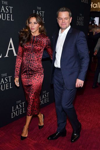 Luciana et Matt Damon à la première du film «The Last Duel» à New York le 9 octobre 2021